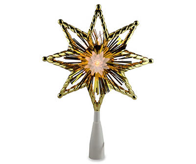 Gold Tinsel 8-Point Star Light-Up Tree Topper