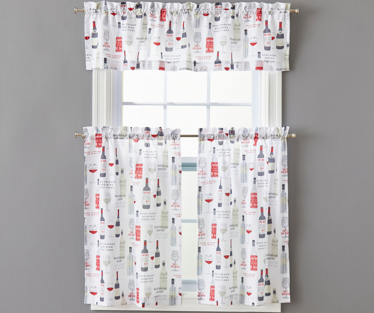 Wine Time Valance Tier 3 Piece Curtain Set