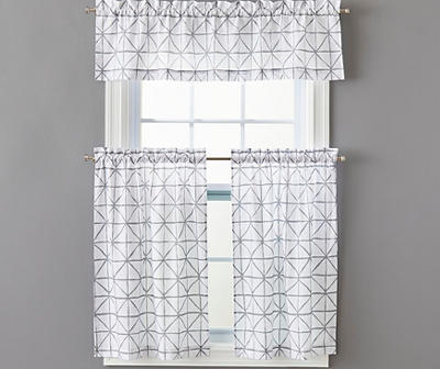 3-Piece Geometric Window Kitchen Curtain Set Tier Panel & Valance Charcoal 