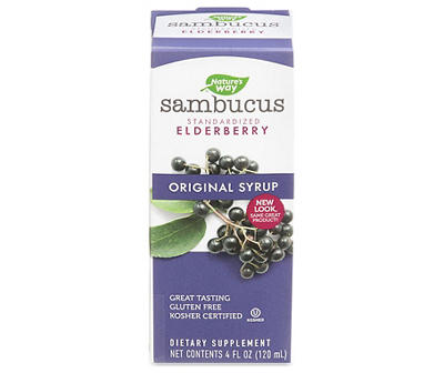 Nature's Way Sambucus Standardized Elderberry Original Syrup Dietary Supplement Liquid 4 fl. oz. Box