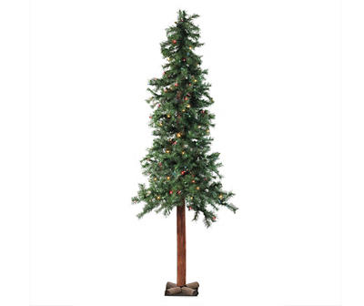 7' Woodland Alpine Slim Artificial Christmas Tree with Multi-Color Lights