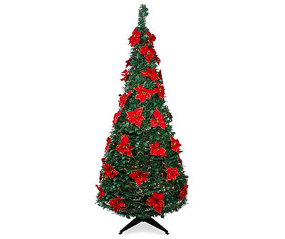 6' Poinsettia Slim Pop-Up Pre-Lit Artificial Christmas Tree with Clear Lights