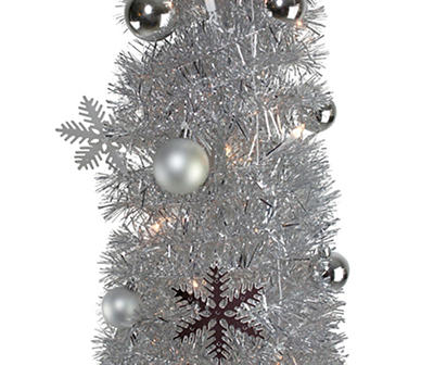 6' Silver Snowflake Pencil Pop-Up Pre-Lit Artificial Christmas Tree with Clear Lights