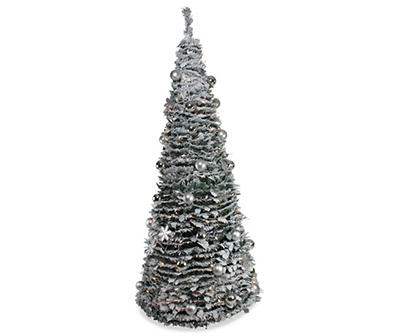 6' Silver Tinsel Pop-Up Pre-Lit Artificial Christmas Tree with Clear Lights