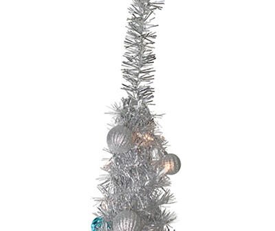 6' Silver Ornament Pencil Pop-Up Pre-Lit Artificial Christmas Tree with Clear Lights