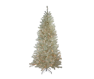 7' Champagne Tinsel Pre-Lit Artificial Christmas Tree with Clear Lights