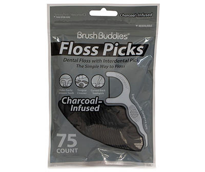 Charcoal Infused Floss Picks, 75-Count