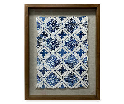 Framed Blue & White Printed Fabric, (14