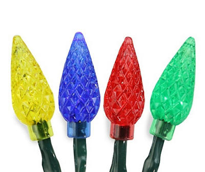 10 Multi-Color Faceted C6 LED Christmas Lights - 3.9 ft Green Wire