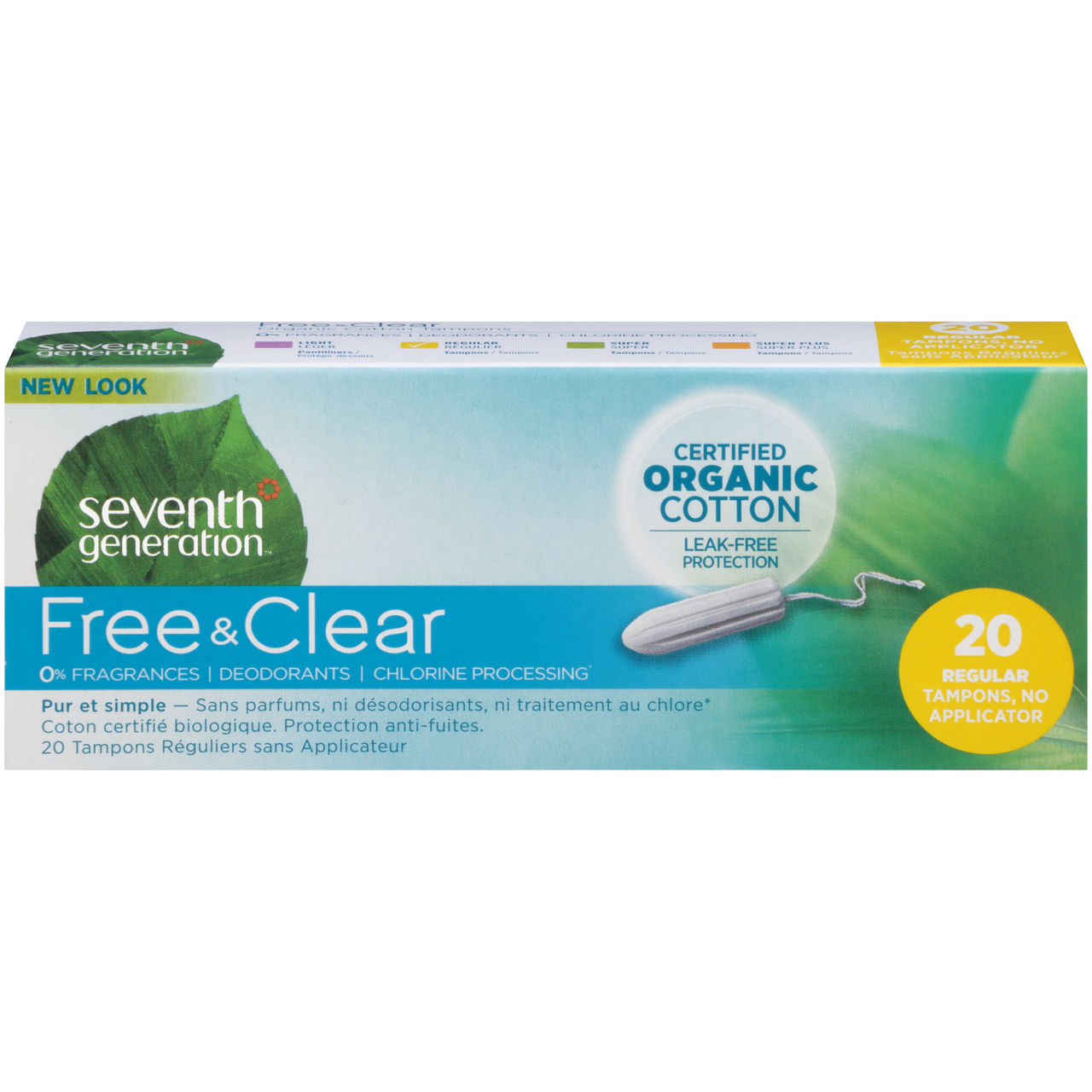 Seventh Generation Organic Cotton Applicator Free Tampons 20 Count