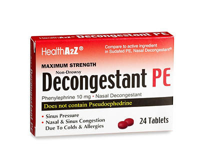 Maximum Strength Non-Drowsy Decongestant PE 10mg Phenylephrine Tablets, 24-Count