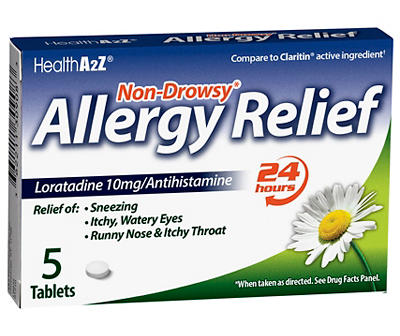 Non-Drowsy Allergy Relief 10mg Loratadine Antihistamine Tablets, 5-Count