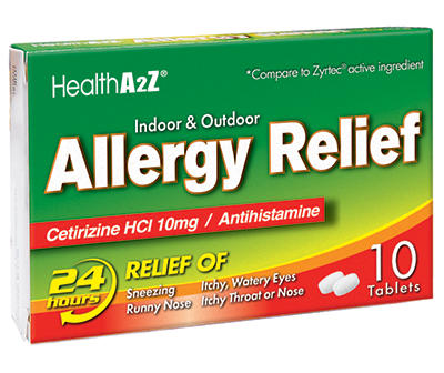 Indoor & Outdoor Allergy Relief 10mg Cetirizine Antihistamine Tablets, 10-Count