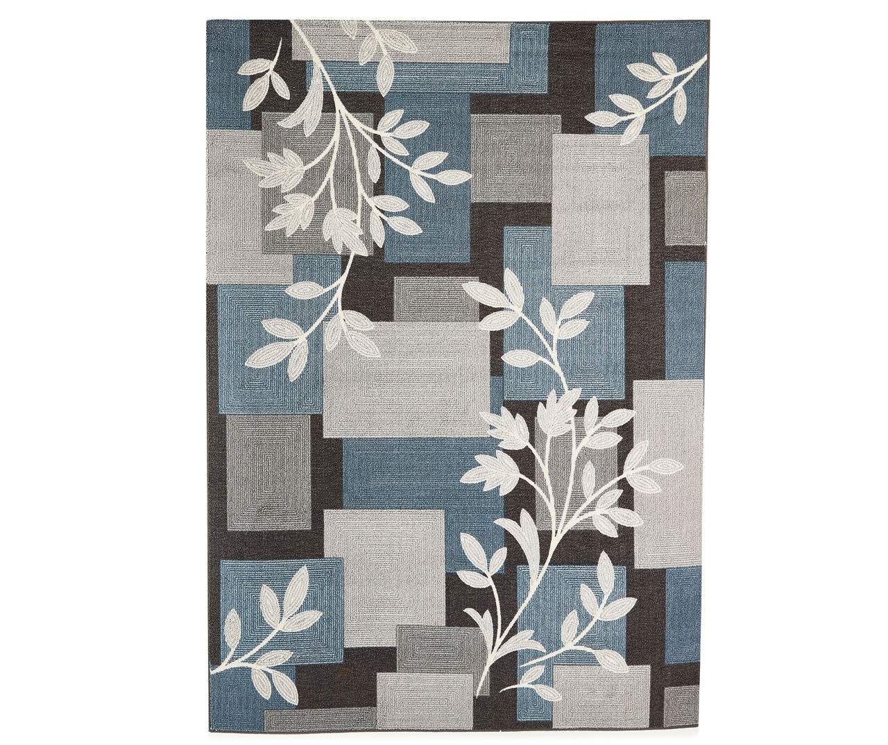 Gray & Blue Geometric Floral Area Rug, (5'x7')
