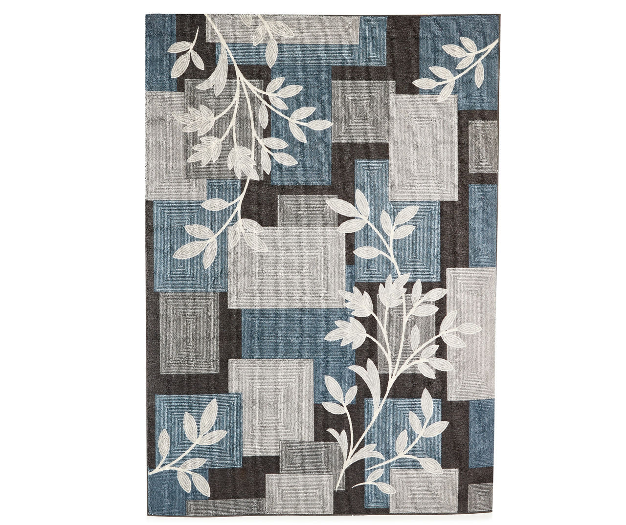 Gray & Blue Geometric Floral Area Rug, (7'x10')