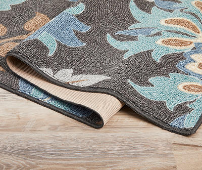Brown Jacobean Area Rug, Teal Blue And Brown Area Rugs