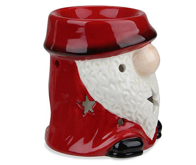 Red Starry Santa Gnome Ceramic Tealight Candle Holder, (4.75