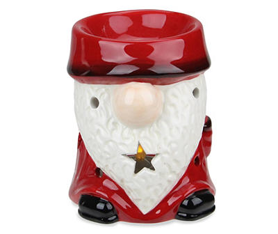 Red Starry Santa Gnome Ceramic Tealight Candle Holder, (4.75