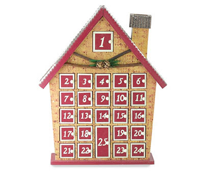 Red & Beige House with Chimney Advent Calendar Decor