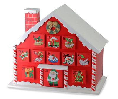 Red & White House with Chimney Advent Calendar Storage Box