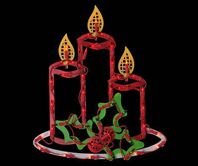 Lighted Candles with Holly and Berry Christmas Window Silhouette - 16.5 Inch
