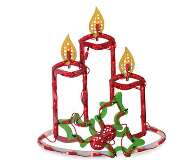 Lighted Candles with Holly and Berry Christmas Window Silhouette - 16.5 Inch