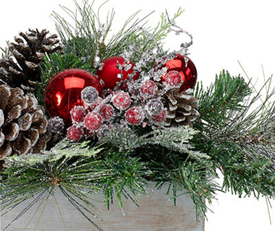 26" Mixed Pine  Ornament  Pine Cone and Berry Artificial Christmas Arrangement in Galvanized Planter