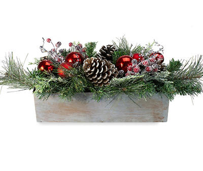 26" Mixed Pine  Ornament  Pine Cone and Berry Artificial Christmas Arrangement in Galvanized Planter