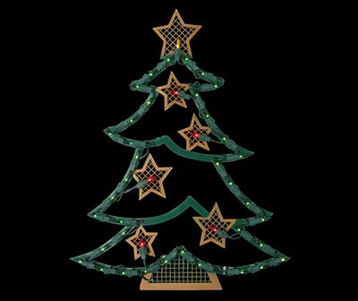 Christmas Tree & Stars Light-Up Window Silhouette