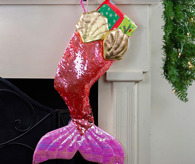 Pink & Gold Reversible Iridescent Sequined Mermaid Stocking