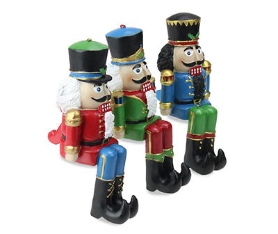 Red, Blue & Green 3-Piece Nutcracker Stocking Holder Set