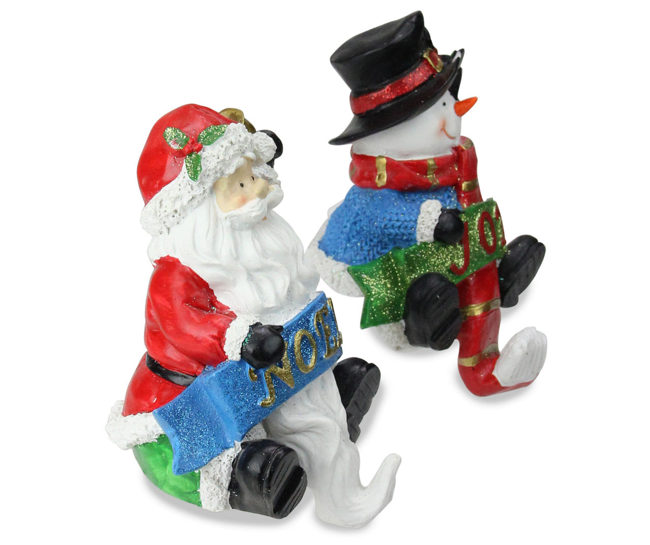 Santa & Snowman 2-Piece Glittered Stocking Holder Set
