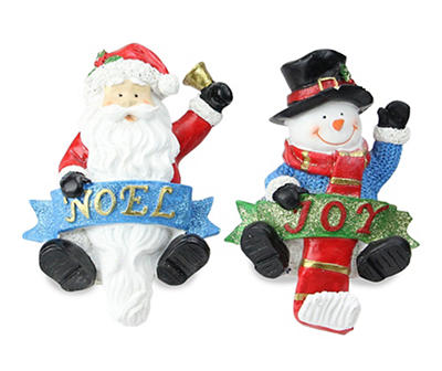 Santa & Snowman 2-Piece Glittered Stocking Holder Set