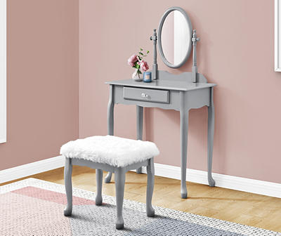 Gray Vanity Table Set with Mirror