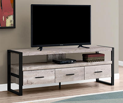 TV STAND 60"L TAUPE RECLAIMED WD 3 DRWR