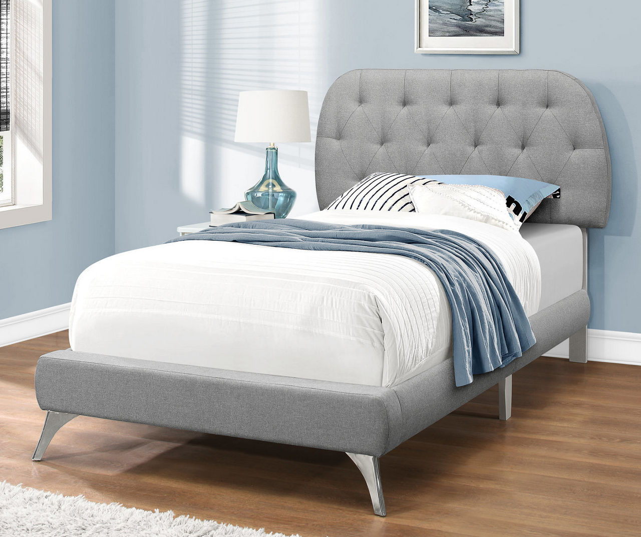 Monarch Gray Linen Tufted Twin Upholstered Platform Bed | Big Lots