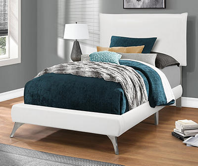 White Faux Leather Twin Upholstered Platform Bed