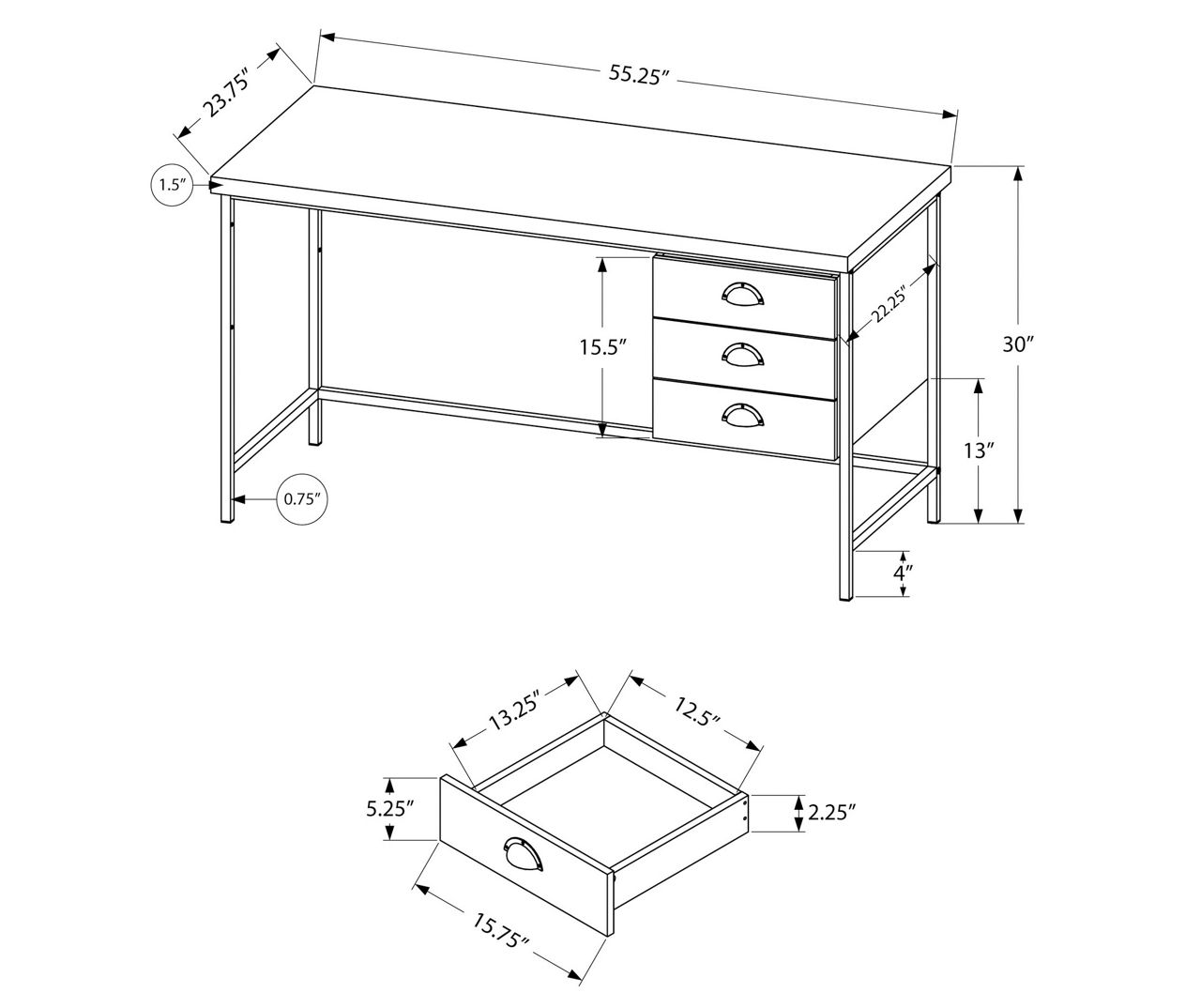 Monarch Black Reclaimed 3-Drawer Computer Desk | Big Lots