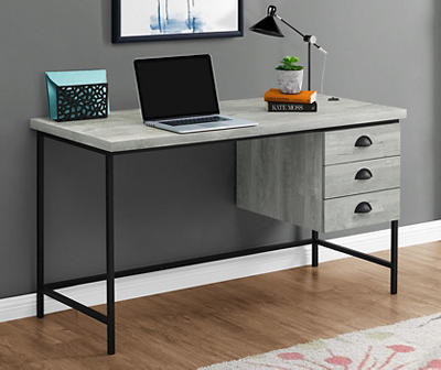 Gray Reclaimed 3-Drawer Computer Desk