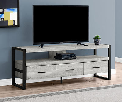 TV STAND 60"L GRY RECLAIMED WOOD 3 DRWR