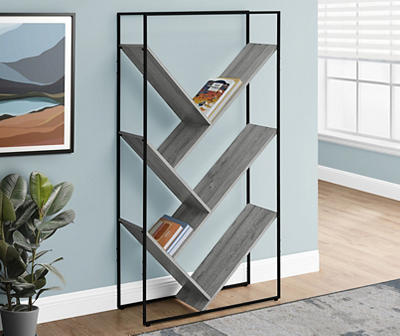 Monarch Gray 5 Shelf Slanted Bookcase, Slanted Shelves Bookcase Grey