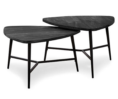 Black Reclaimed Triangular 2-Piece Nesting Table Set
