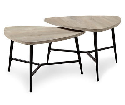 TABLE SET 2PC TAUPE RECLAIMED WD BLK MTL