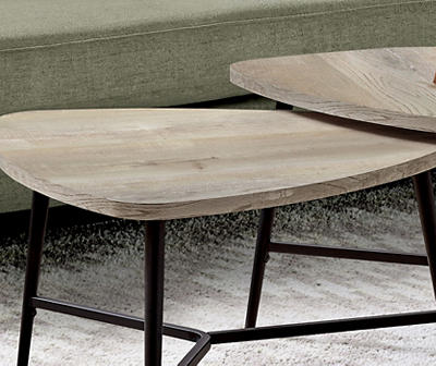 TABLE SET 2PC TAUPE RECLAIMED WD BLK MTL