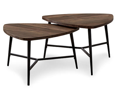 TABLE SET 2PC BRWN RECLAIMED WD BLK MTL