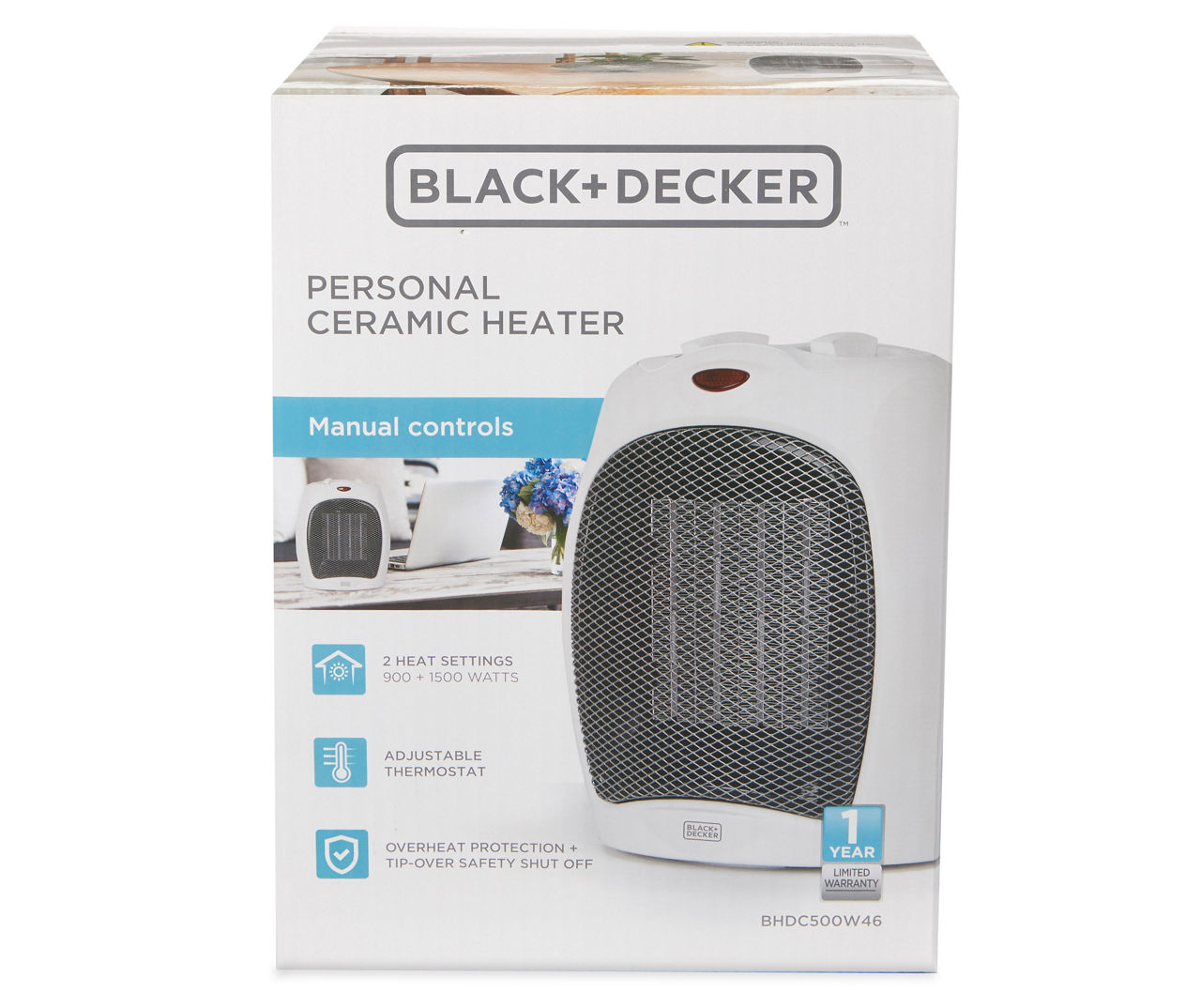BLACK+DECKER Electric Heater, Portable Heater with 3 Settings, Ceramic  Heater for Office, Home or Bedroom, Space Heater with Adjustable Thermostat  Control, Black