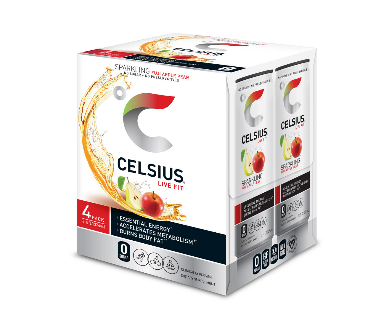 Celsius Sparkling Fuji Apple Pear, 4-Pack | Big Lots