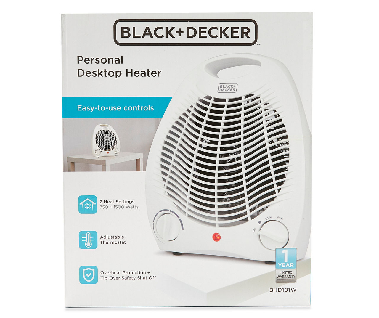 Black + Decker White Personal Desktop Heater