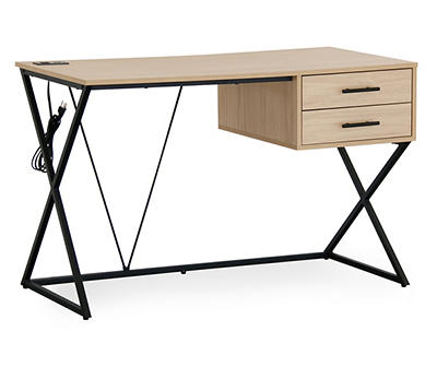 Tribeca Blonde Office Desk with Charging Station