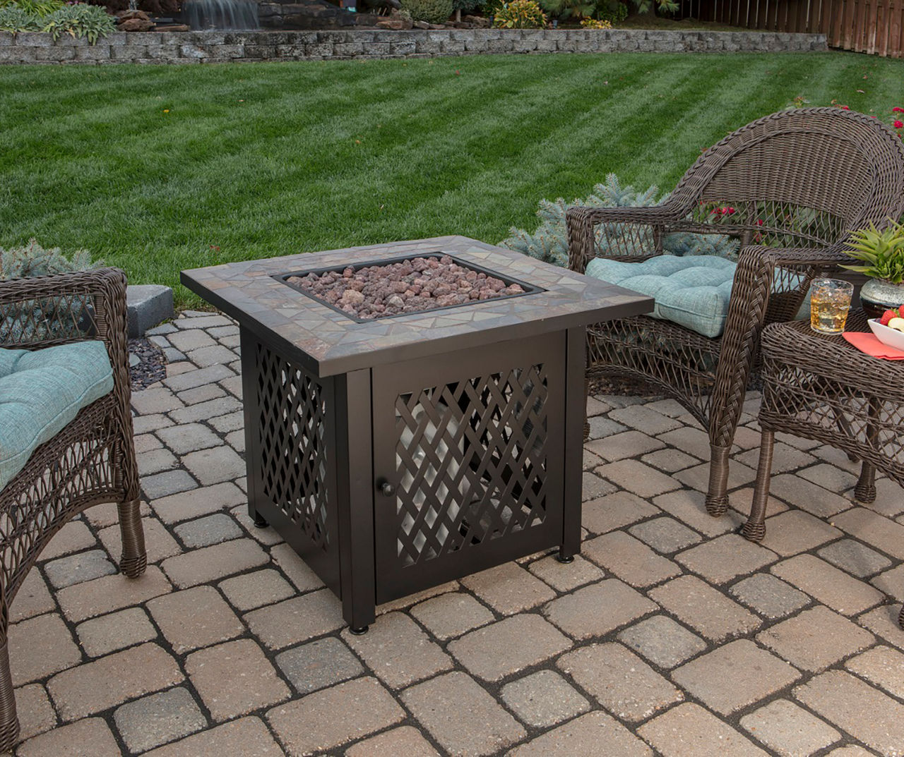 30" Stamped Slate Tile Top Gas Fire Pit